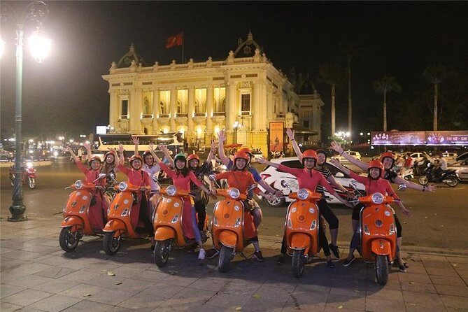 Female Riders Vespa Night Street Food + Train Street food 4 Hours - Long Bien and the Ceramic Road after dark