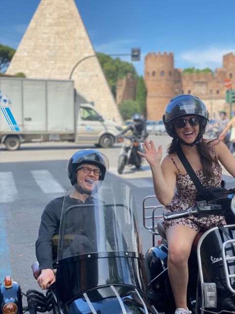Rome: Highlights Vespa Sidecar Tour with Coffee and Gelato - The Pyramid of Cestius and Rome’s surprising corners